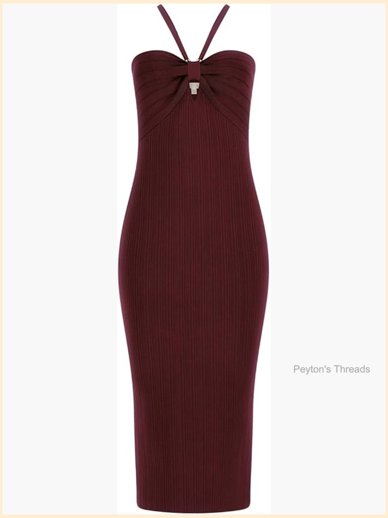 Sleeveless Ribbed Knit Midi Dress With Adjustable Halter Straps